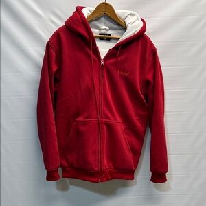 Men’s Heated Zip-Up Hoodie Jacket – Red & White – Size M